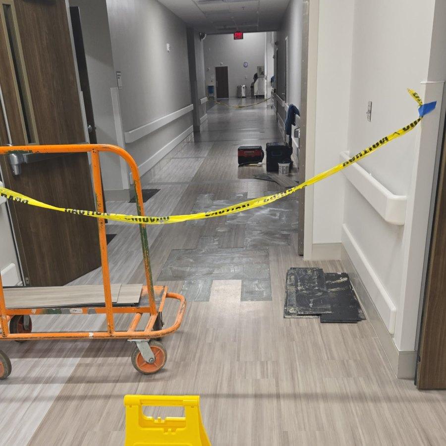 Post-construction clean-up in a medical facility corridor, Rock Hill, SC
