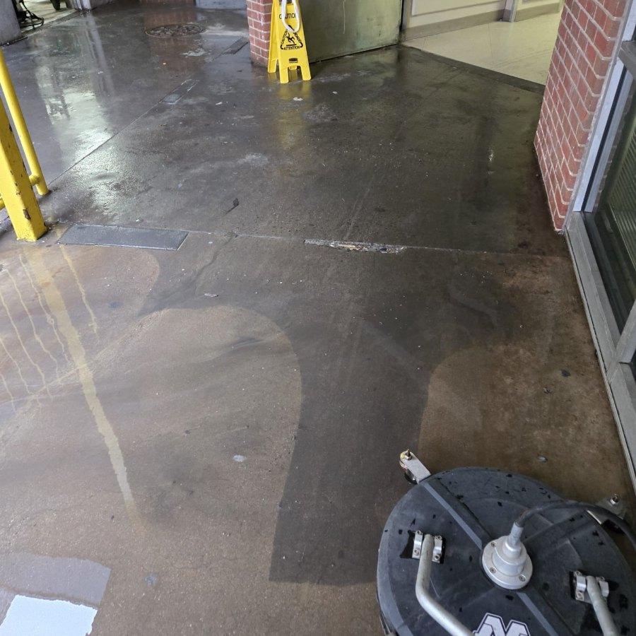 Pressure washing a hospital loading dock area in Charlotte, NC