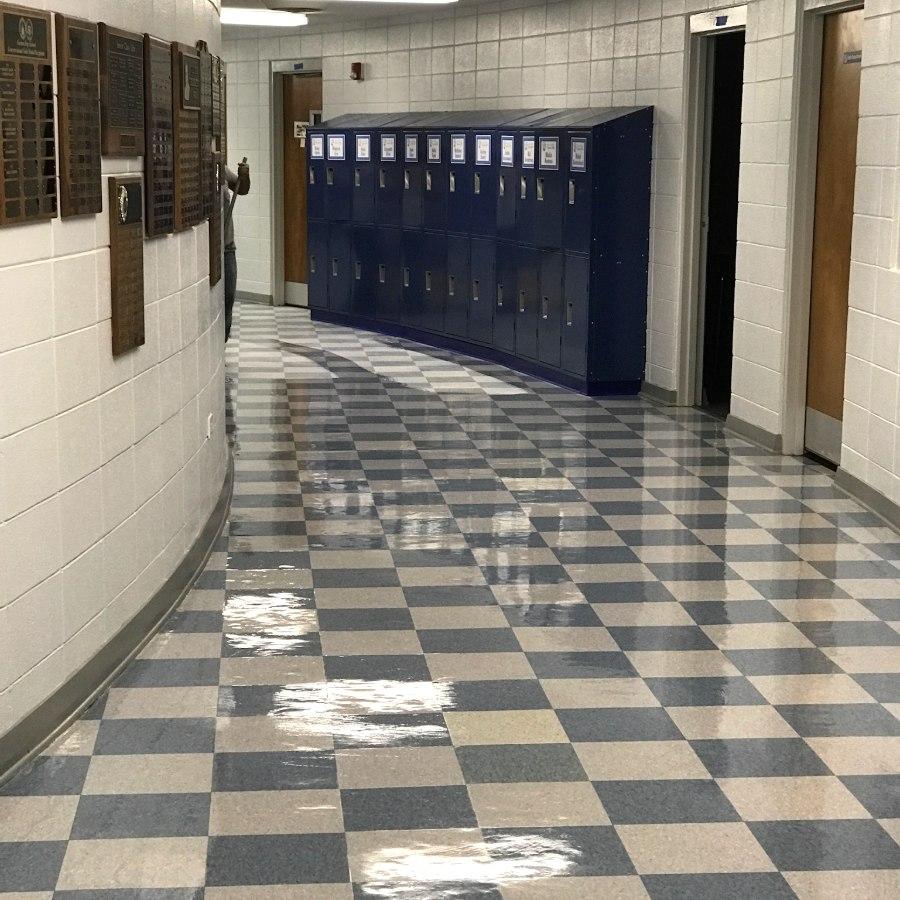 Floor care in a school hallway in Mooresville, NC